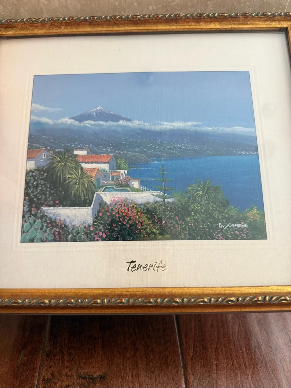 Gold Framed Tenerife Landscape Wall Art - Blue 12x10